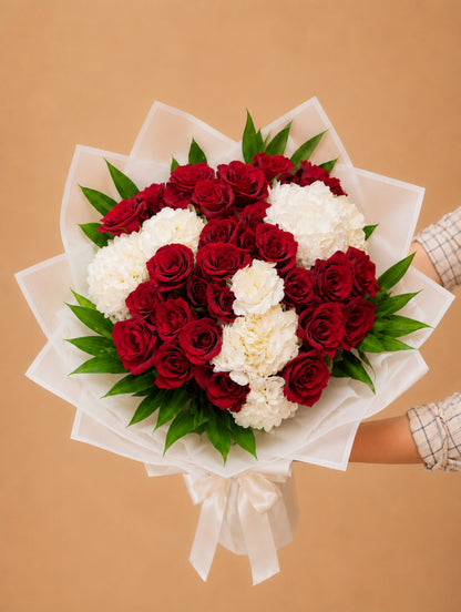 Crimson Royale™ – Red Roses & White Hydrangeas