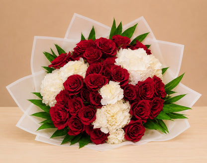 Crimson Royale™ – Red Roses & White Hydrangeas