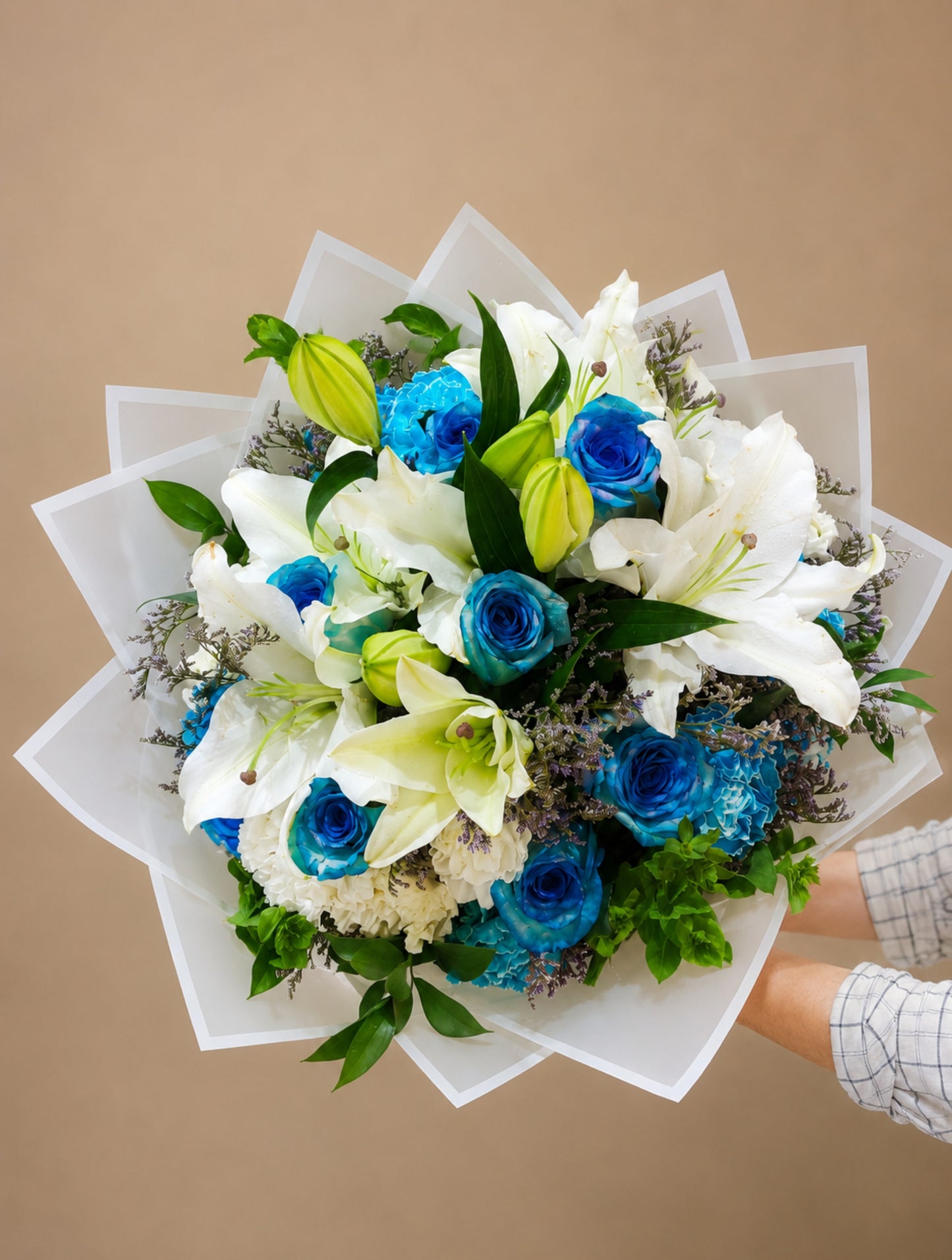 Azure Elegance™ – Blue Roses & White Lilies