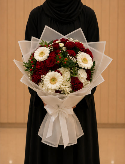 Scarlet Grace™ – Red Roses & White Gerberas