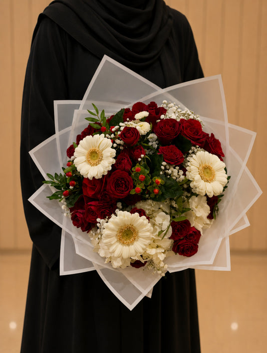 Scarlet Grace™ – Red Roses & White Gerberas