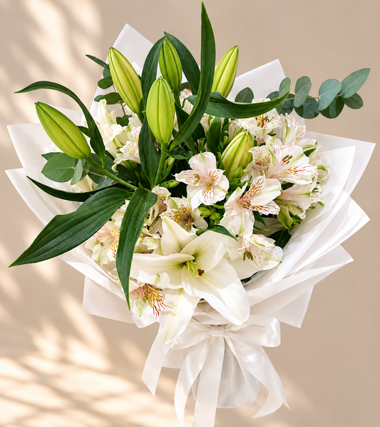 Snow Lily Grace™ – White Lilies & Alstroemeria